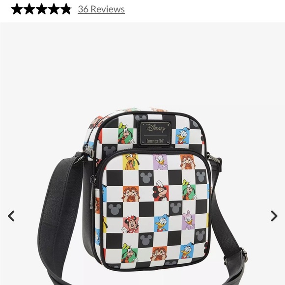 Loungefly Disney Checkered Crossbody Bag - Black and White NEW - Picture 1 of 6